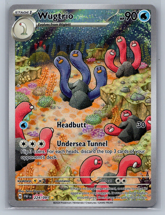 Wugtrio Holo Illustration Rare 224/091 SV: Paldean Fates NM