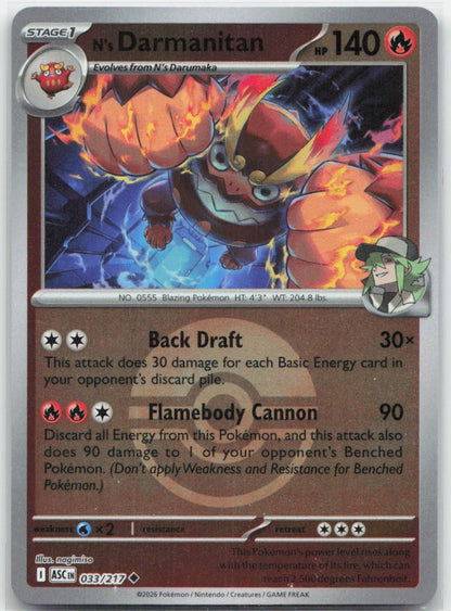 N's Darmanitan (Poke Ball) Reverse Holo Uncommon 033/217 ME: Ascended Heroes NM